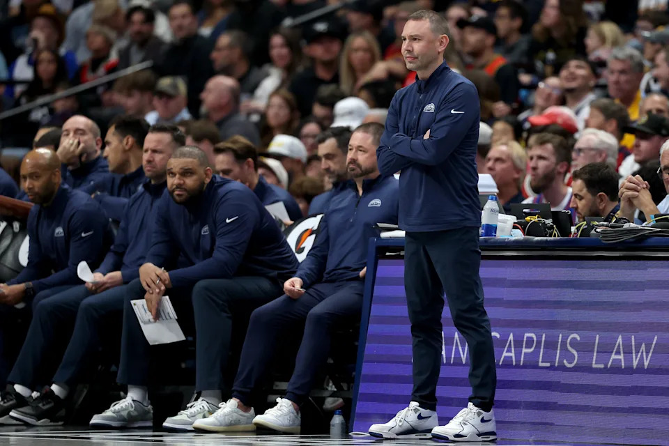 DENVER, COLORADO - APRIL 10: Head coach David Adelman of the Denver Nuggets watches as his tam plays the Oklahoma City Thunder during the third quarter at Ball Arena on April 10, 2026 in Denver, Colorado. NOTE TO USER: User expressly acknowledges and agrees that, by downloading and or using this photograph, User is consenting to the terms and conditions of the Getty Images License Agreement. (Photo by Matthew Stockman/Getty Images)