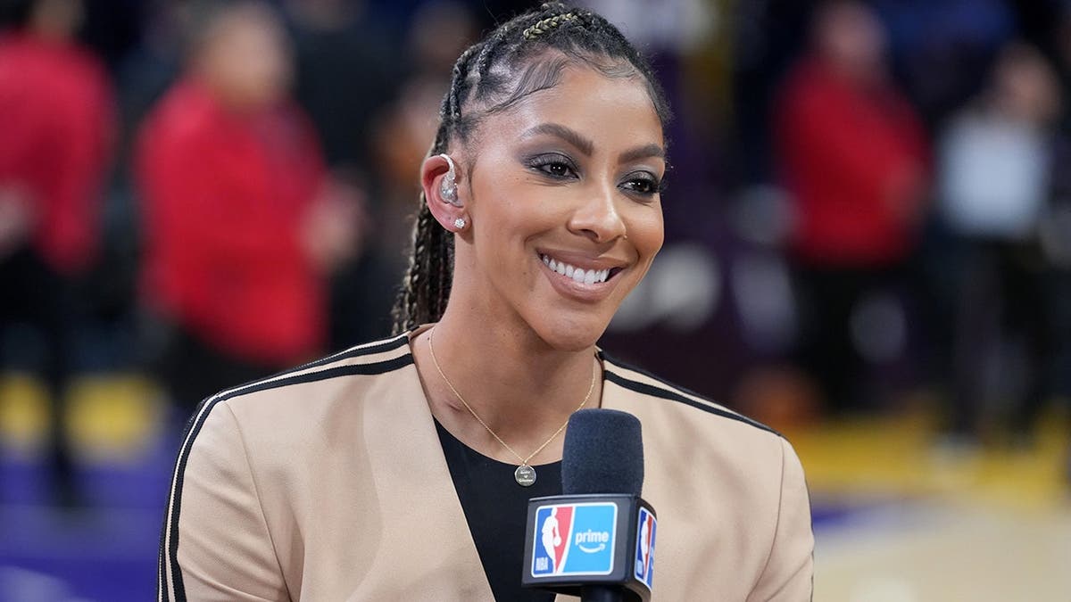 NBA on Prime analyst Candace Parker standing courtside at Crypto.com Arena