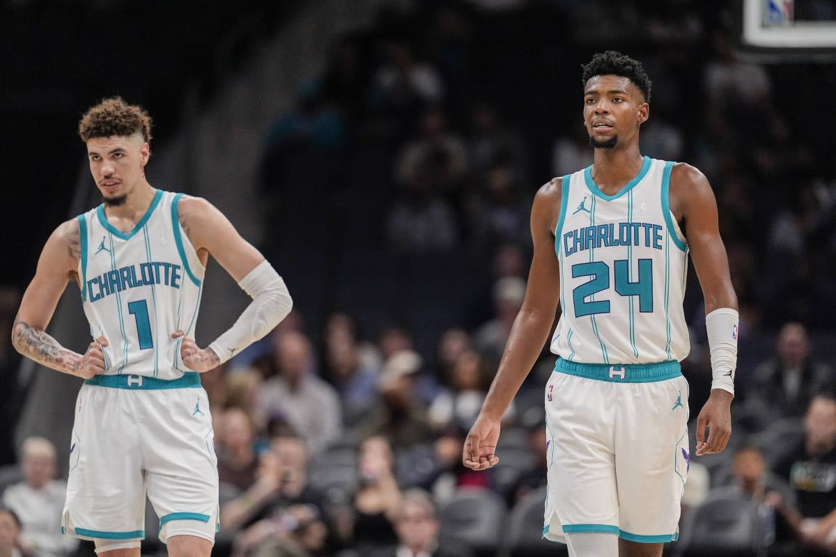 Charlotte Hornets guard LaMelo Ball (1) and forward Brandon Miller (24) © Jim Dedmon-Imagn Images