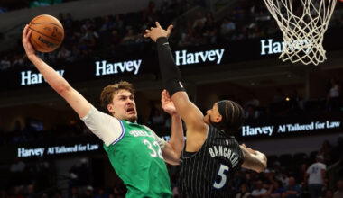 Cooper Flagg dunking on Paolo Banchero Dallas Mavericks vs Orlando Magic April 3 2026 American Airlines Center