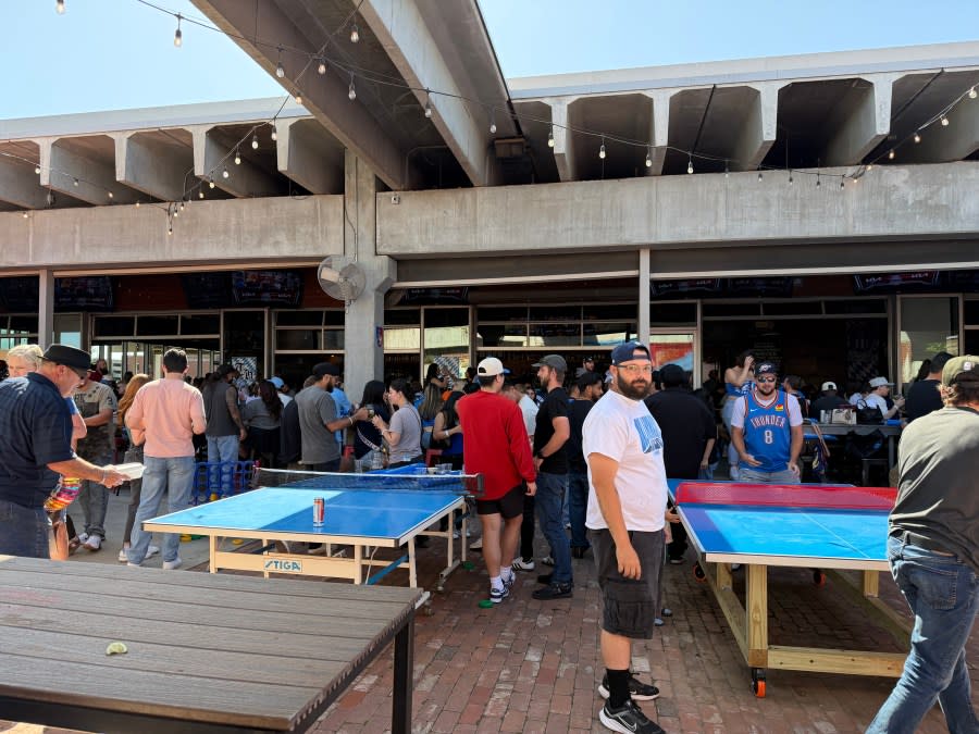 Thunder fans show out for Game 1 of the NBA playoffs. (KFOR)