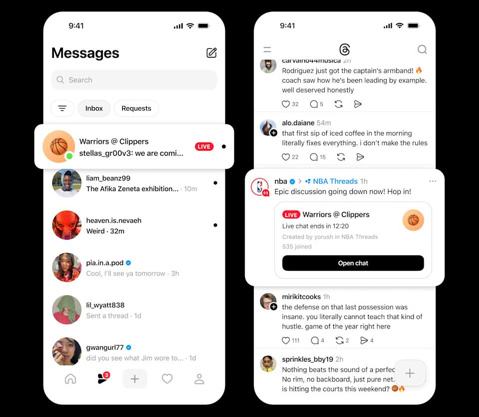 Live Chats, the new public chat feature on Threads, launches in time for the NBA Playoffs.