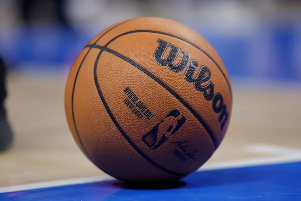 Apr 5, 2026; Oklahoma City, Oklahoma, USA; A detailed view of the official game ball for a game between the Utah Jazz and Oklahoma City Thunder at Paycom Center. Mandatory Credit: Alonzo Adams-Imagn Images