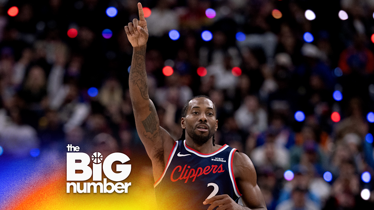 LA Clippers forward Kawhi Leonard celebrates a basket during the second half of an NBA basketball game against the New York Knicks at Intuit Dome on Monday, March 9, 2026 in Inglewood, CA. (Eric Thayer / Los Angeles Times via Getty Images)