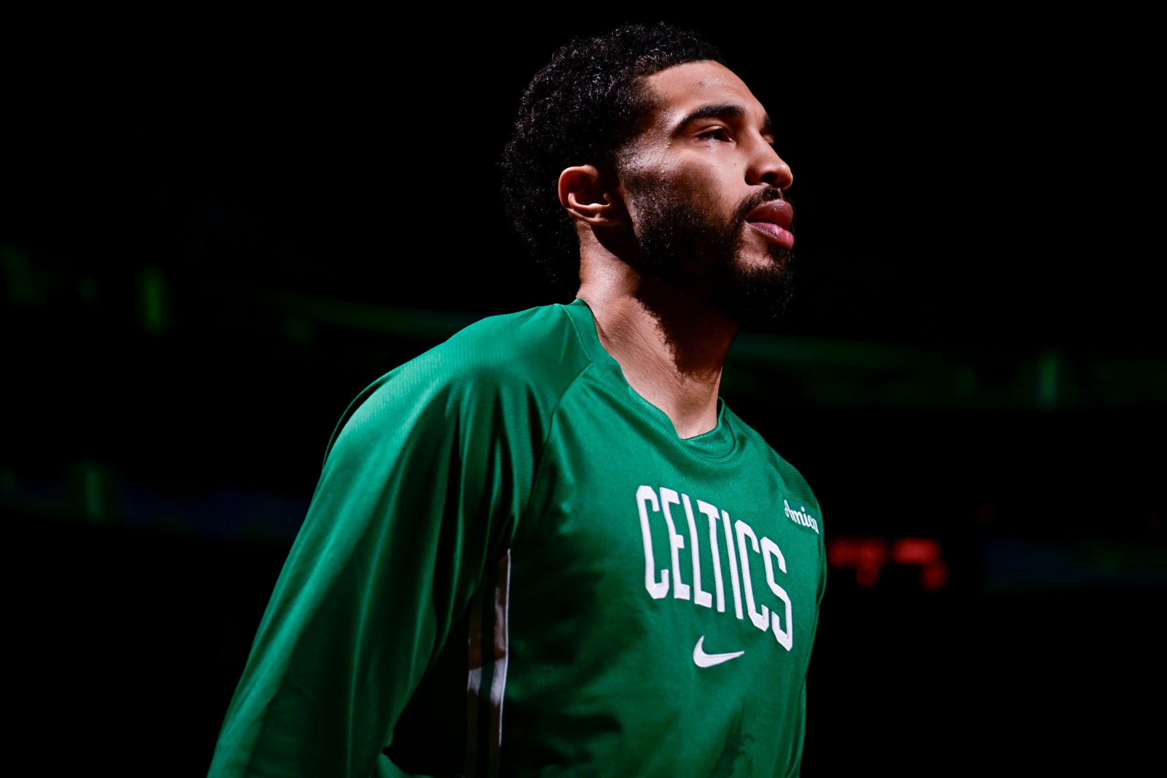 BOSTON, MASSACHUSETTS - APRIL 05: Jayson Tatum #0 of the Boston Celtics looks on prior to a game against the Toronto Raptors at TD Garden on April 05, 2026 in Boston, Massachusetts. NOTE TO USER: User expressly acknowledges and agrees that, by downloading and or using this photograph, User is consenting to the terms and conditions of the Getty Images License Agreement. (Photo by Jaiden Tripi/Getty Images)