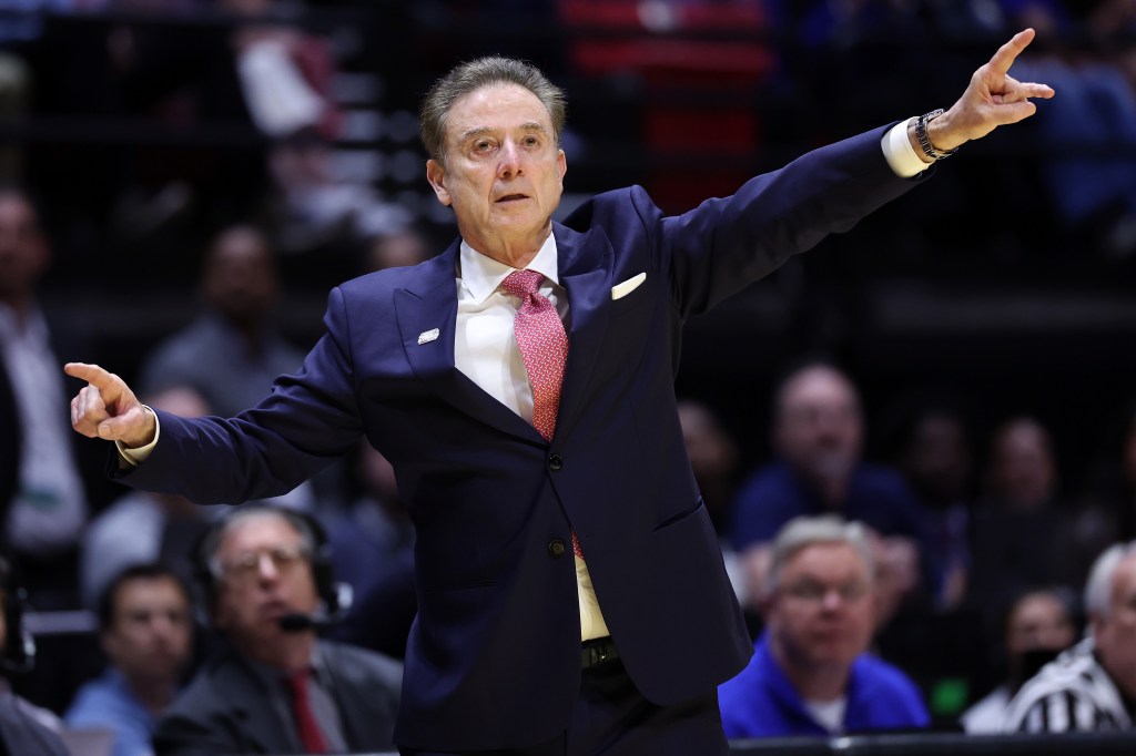 St. John's Red Storm head coach Rick Pitino gestures during a basketball game.