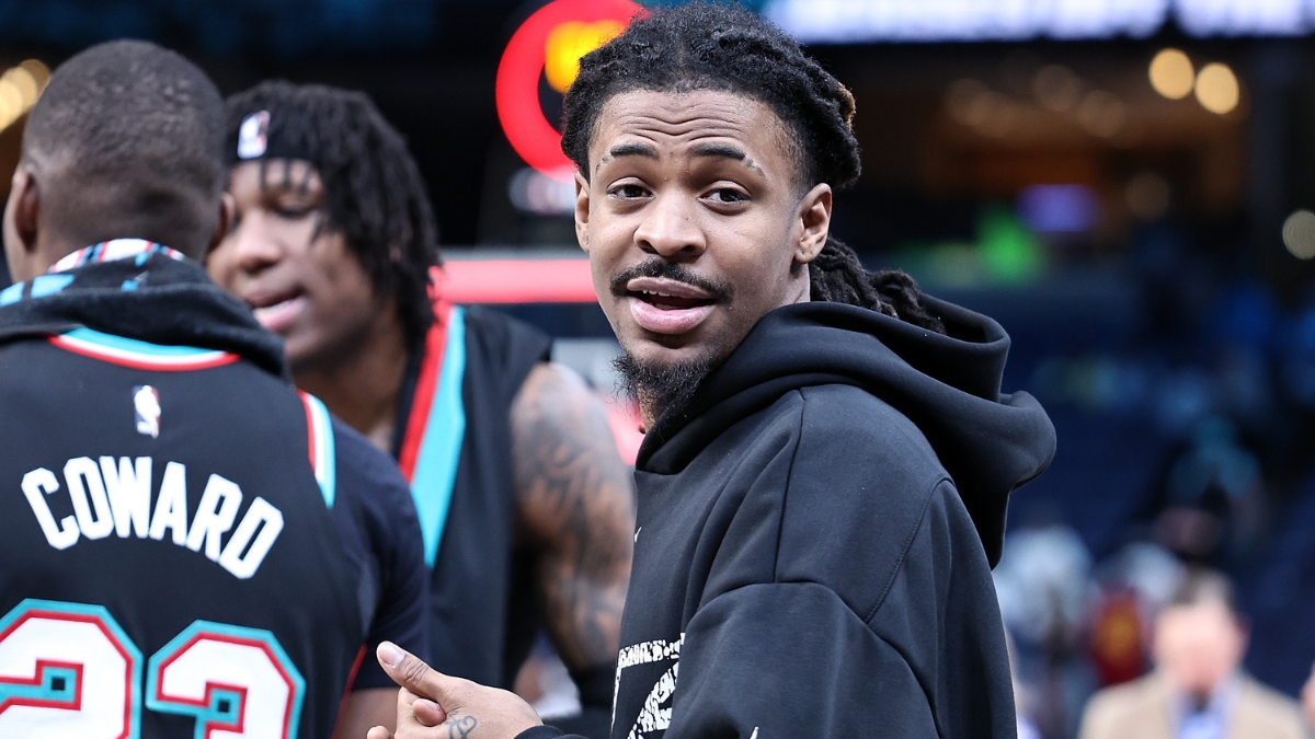 Ja Morant #12 of the Memphis Grizzlies looks on after a game against the Cleveland Cavaliers at FedExForum on April 06, 2026.
