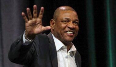 Boston Celtics head coach receiving the basketball award during the Tradition sports awards program at TD Garden.