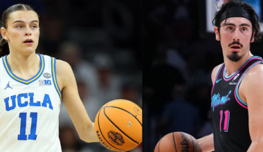 Jaime Jaquez Jr. celebrates Gabriela Jaquez national championship