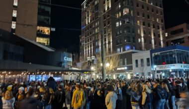 Students and fans celebrate as Michigan wins NCAA Basketball Championship
