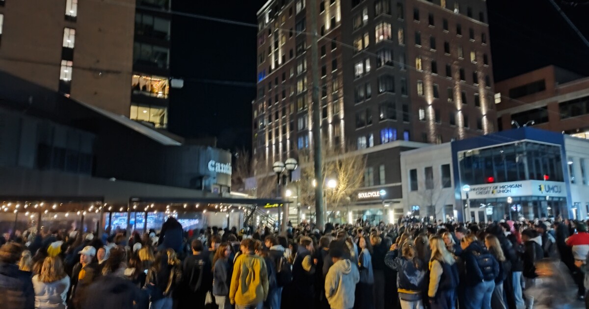 Students and fans celebrate as Michigan wins NCAA Basketball Championship