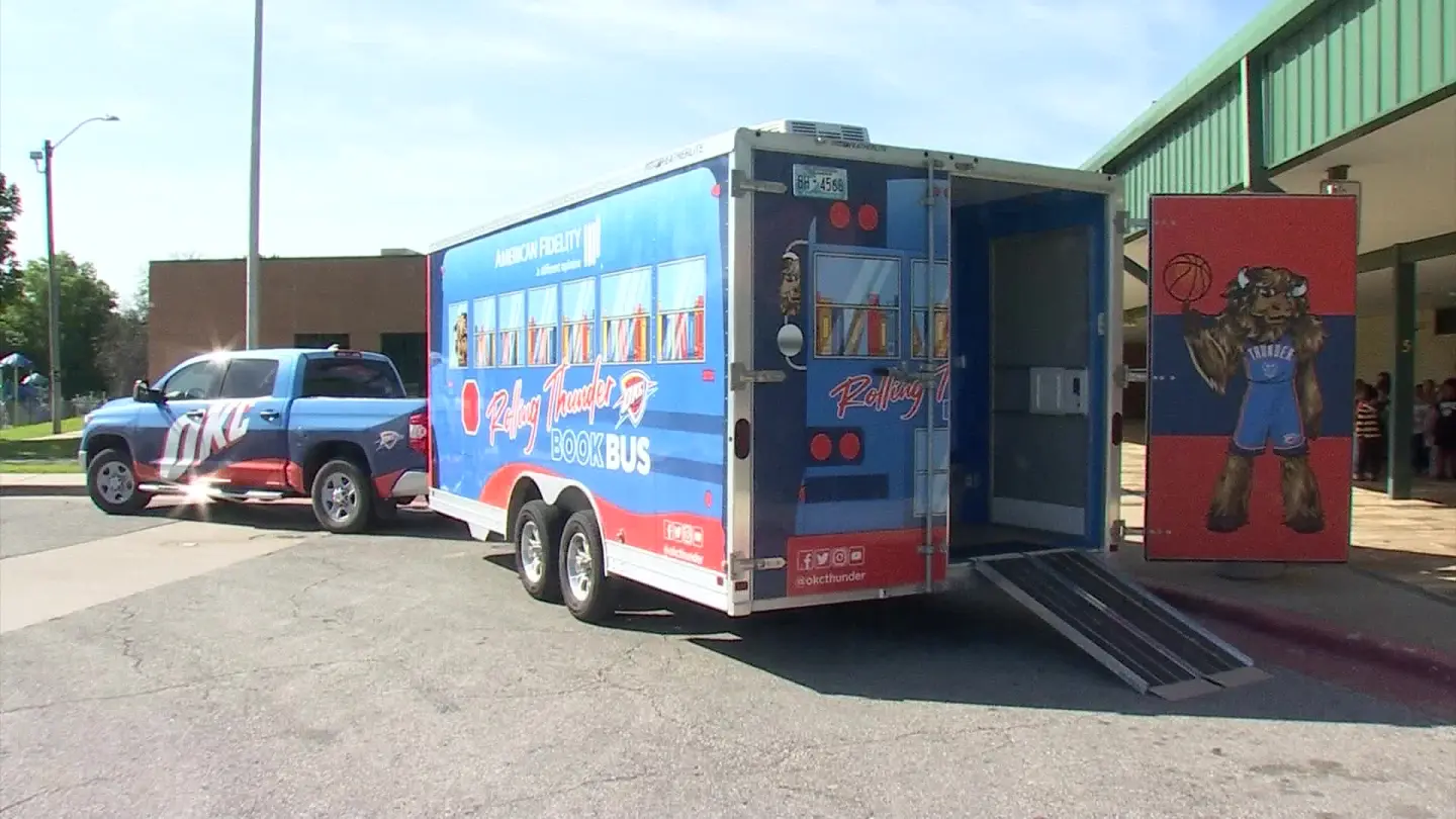 Oklahoma City Thunder Book Bus brings free books to Tulsa students