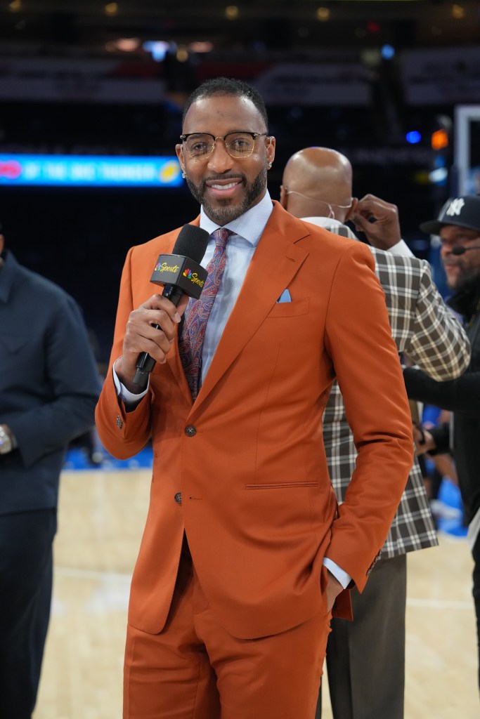 Tracy McGrady poses for a photo before the game between the New York Knicks and the Oklahoma City Thunder on March 29, 2026 at Paycom Center in Oklahoma City, Oklahoma.