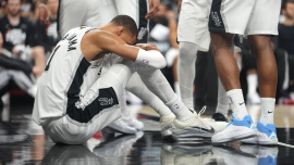 Spurs star Victor Wembanyama exits Game 2 vs. Blazers, diagnosed with concussion after hard fall to floor