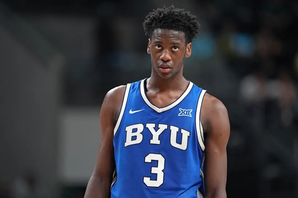 Brigham Young University basketball star AJ Dybantsa during game against Baylor