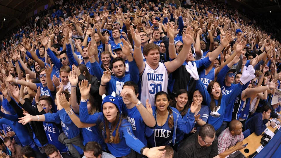 DURHAM, NC - JANUARY 16: Cameron Crazies and fans of the Duke Blue Devils cheer prior to a game against the Notre Dame Fighting Irish at Cameron Indoor Stadium on January 16, 2016 in Durham, North Carolina. (Photo by Lance King/Getty Images)