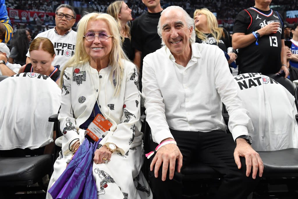 Mavericks owner Miriam Adelson and Gary Barber attend a basketball game between the Los Angeles Clippers and the Dallas Mavericks at Crypto.com Arena on May 1, 2024 Getty Images