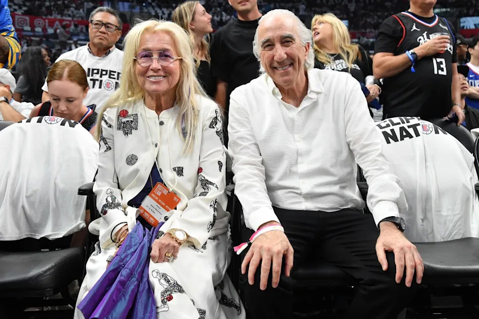 Mavericks owner Miriam Adelson and Gary Barber attend a basketball game between the Los Angeles Clippers and the Dallas Mavericks at Crypto.com Arena on May 1, 2024 Getty Images