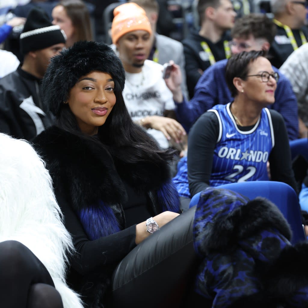 Angel Reese attends the game between the Memphis Grizzlies and the Orlando Magic. NBAE via Getty Images