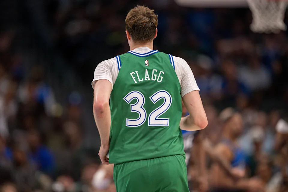 Apr 3, 2026; Dallas, Texas, USA; Dallas Mavericks forward Cooper Flagg (32) runs back up the court during the game between the Mavericks and the Magic at American Airlines Center. Mandatory Credit: Jerome Miron-Imagn Images