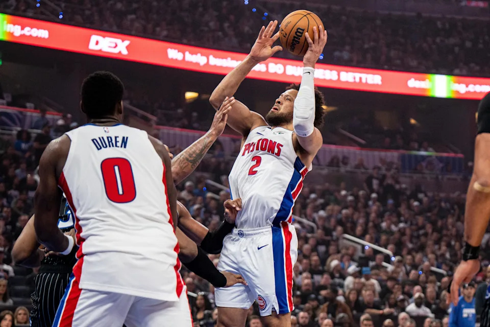 Detroit Pistons guard Cade Cunningham (2) shoots the ball against the Orlando Magic in the second quarter of Game 6 of the first round of the 2026 NBA playoffs at Kia Center in Orlando, Florida, on Friday, May 1, 2026.