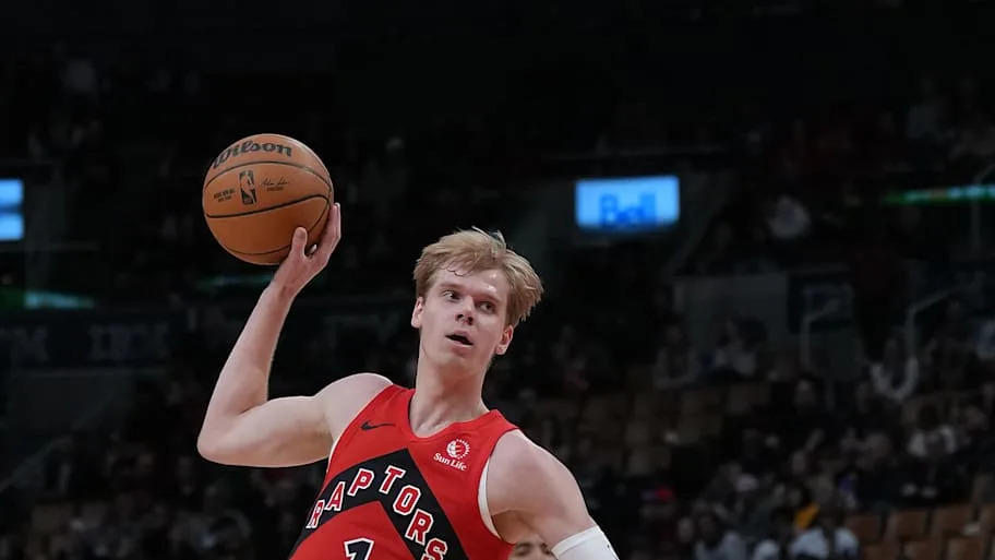 Toronto Raptors guard Gradey Dick controls the ball against the Orlando Magic