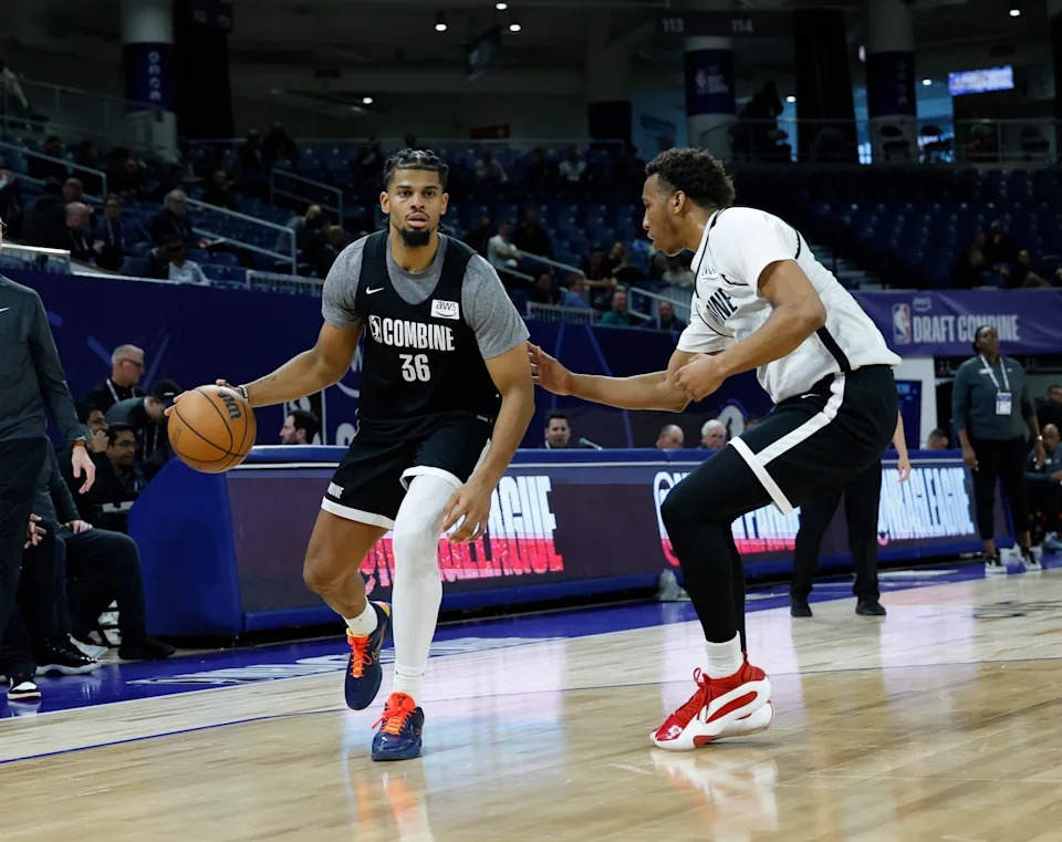 CHICAGO, IL – MAY 10: Bryce Hopkins #36 dribbles the ball during the game during the 2026 G League Combine on May 10, 2026 at Wintrust Arena in Chicago, Illinois. NOTE TO USER: User expressly acknowledges and agrees that, by downloading and or using this photograph, User is consenting to the terms and conditions of the Getty Images License Agreement. Mandatory Copyright Notice: Copyright 2026 NBAE (Photo by Kamil Krzaczynski/NBAE via Getty Images) | NBAE via Getty Images