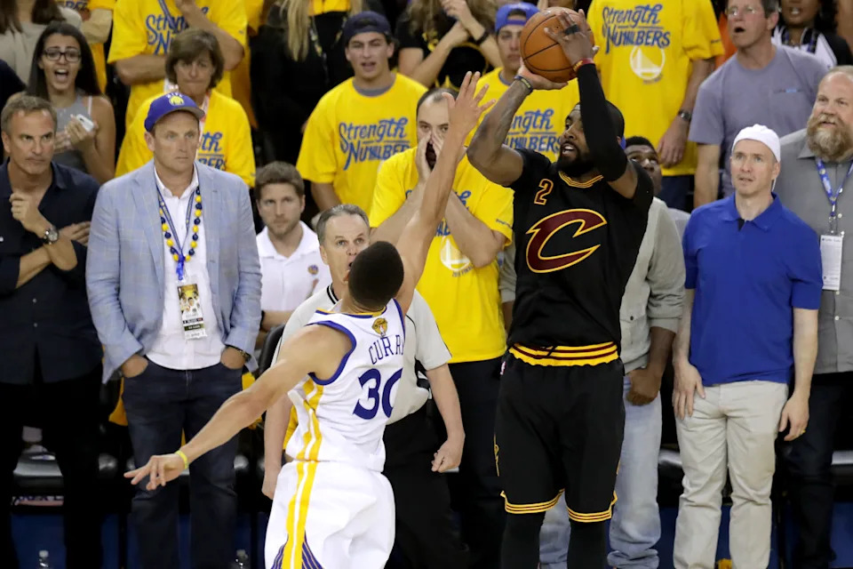 Kyrie Irving hits the game-icing 3-pointer in Game 7 of the 2016 NBA Finals 
