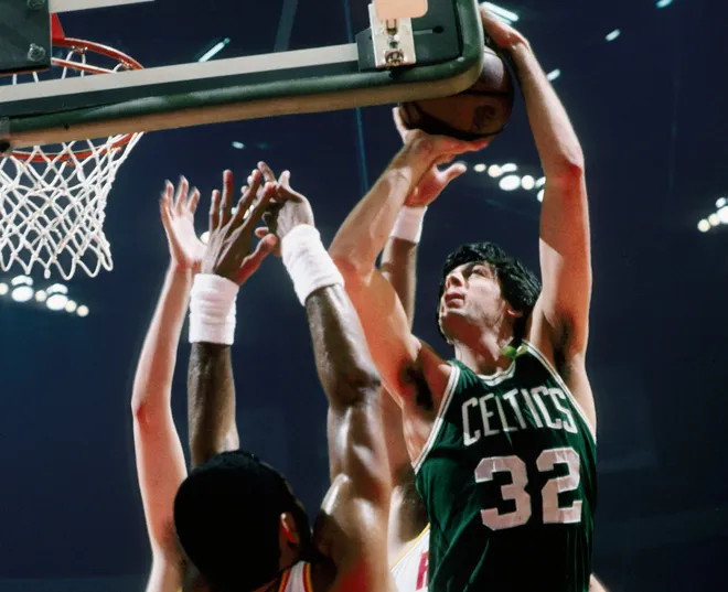 May 1981; Houston, TX, USA: FILE PHOTO; Boston Celtics forward Kevin McHale (32) in action against the Houston Rockets during the 1980-81 NBA Finals at the Summit. Mandatory Credit: Malcolm Emmons-USA TODAY Sports