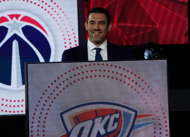 May 17, 2022; Chicago, IL, USA; Former OKC player Nick Collison waits to hear results during the 2022 NBA Draft Lottery at McCormick Place. Mandatory Credit: David Banks-USA TODAY Sports