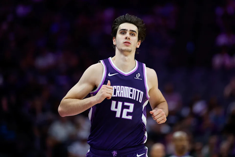 Mar 19, 2026; Sacramento, California, USA; Sacramento Kings center Maxime Raynaud (42) runs up the court during the third quarter against the Philadelphia 76ers at Golden 1 Center. Mandatory Credit: Sergio Estrada-Imagn Images