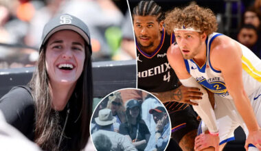 Caitlin Clark runs into Warriors player at Giants game
