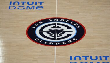 The LA Clippers logo at Intuit Dome