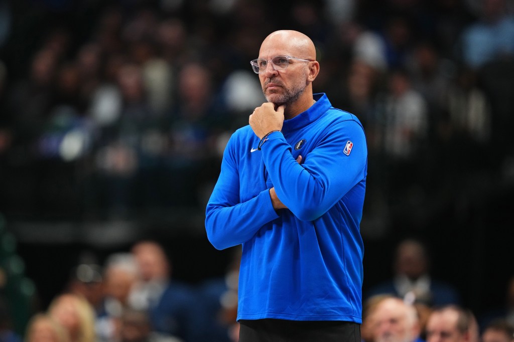 Head Coach Jason Kidd of the Dallas Mavericks looks on during the game against the Minnesota Timberwolves on March 30, 2026 at American Airlines Center in Dallas, Texas.