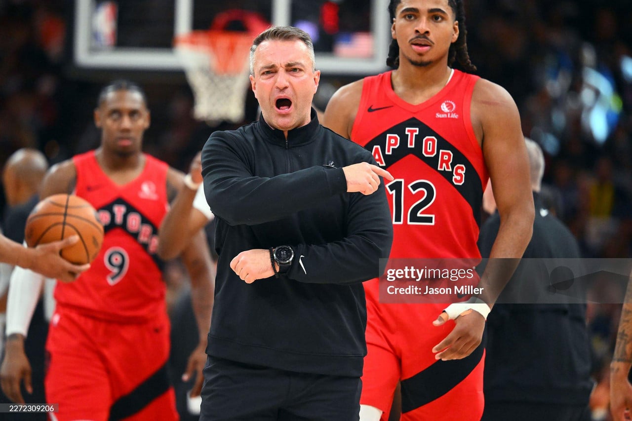 Darko Rajakovic reacts during Raptors-Cavaliers playoff game