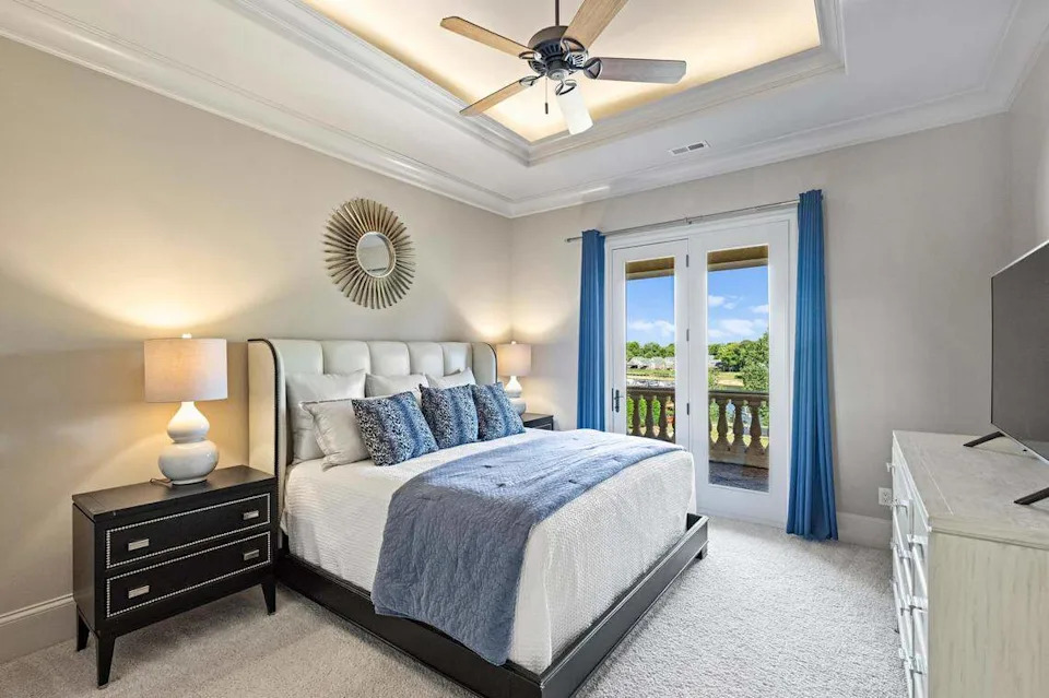 Shown is a bedroom in the mansion.