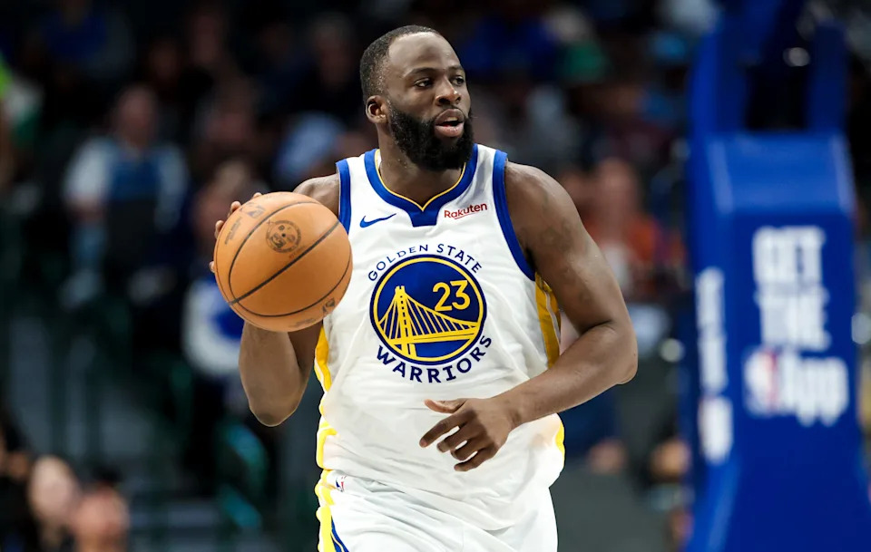 Mar 23, 2026; Dallas, Texas, USA; Golden State Warriors forward Draymond Green (23) dribbles against the Dallas Mavericks during the second half at American Airlines Center. Mandatory Credit: Kevin Jairaj-Imagn Images