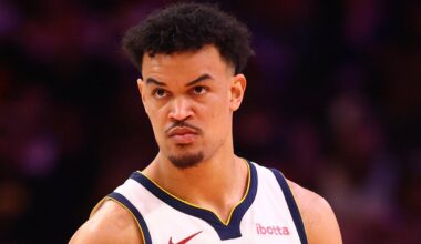 Mar 24, 2026; Phoenix, Arizona, USA; Denver Nuggets forward Spencer Jones (21) against the Phoenix Suns at Mortgage Matchup Center. Mandatory Credit: Mark J. Rebilas-Imagn Images
