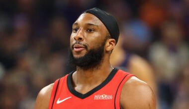 Apr 7, 2026; Phoenix, Arizona, USA; Houston Rockets guard Josh Okogie (20) against the Phoenix Suns at Mortgage Matchup Center. Mandatory Credit: Mark J. Rebilas-Imagn Images