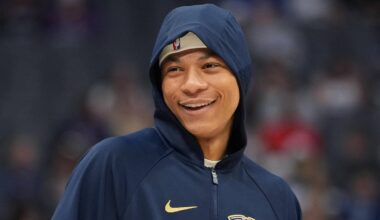 Apr 3, 2026; Sacramento, California, USA; New Orleans Pelicans guard Jeremiah Fears (0) before the game against the Sacramento Kings at Golden 1 Center. Mandatory Credit: Darren Yamashita-Imagn Images