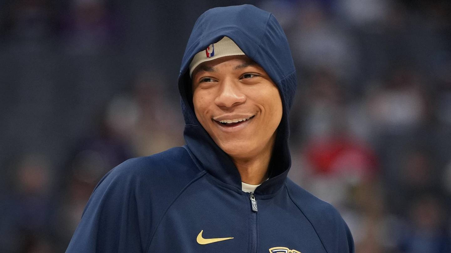 Apr 3, 2026; Sacramento, California, USA; New Orleans Pelicans guard Jeremiah Fears (0) before the game against the Sacramento Kings at Golden 1 Center. Mandatory Credit: Darren Yamashita-Imagn Images