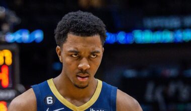 Apr 5, 2023; New Orleans, Louisiana, USA;  New Orleans Pelicans guard Trey Murphy III (25): Stephen Lew-Imagn Images