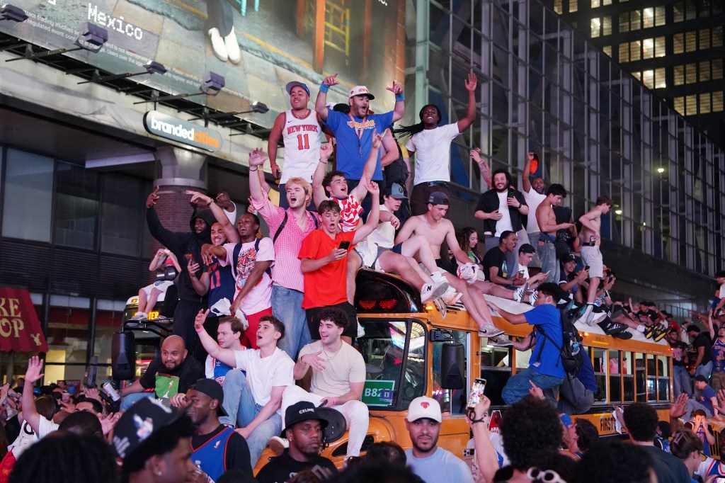 Fans reacting after the New York Knicks beat the San Antonio Spurs in game 5 of the 2026 NBA Finals as seen in New York, NY on June 13, 2026. 