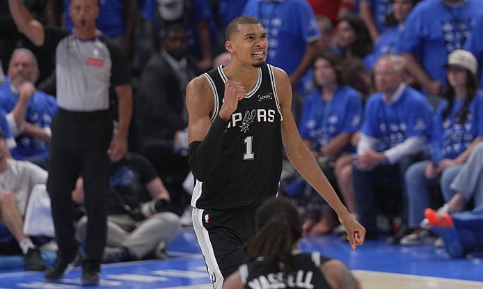 Victor Wembanyama reacts in Game 7 of the Western Conference Finals against the Oklahoma City Thunder.