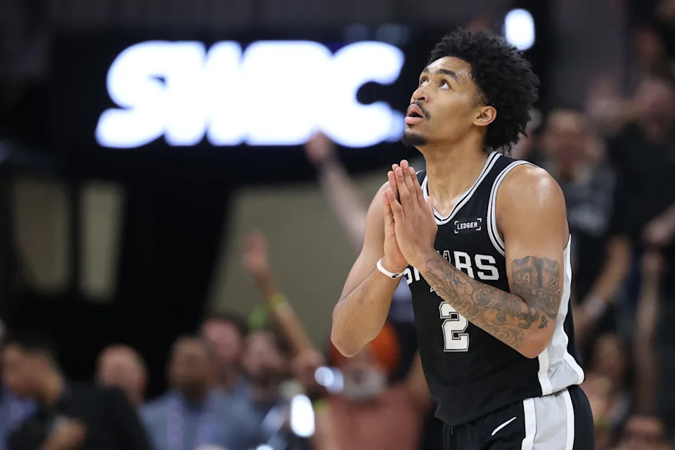 SAN ANTONIO, TEXAS - MAY 28: Dylan Harper #2 of the San Antonio Spurs looks on during the first quarter against the Oklahoma City Thunder in Game Six of the NBA Western Conference Finals at Frost Bank Center on May 28, 2026 in San Antonio, Texas.