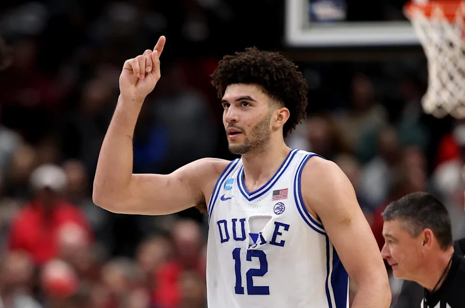 WASHINGTON, DC – MARCH 27: Cameron Boozer #12 of the Duke Blue Devils celebrates in the second half against the St. John's Red Storm during the Sweet Sixteen round game of the 2026 NCAA Men's Basketball Tournament held at Capital One Arena on March 27, 2026 in Washington, DC. (Photo by Scott Taetsch/NCAA Photos via Getty Images) | NCAA Photos via Getty Images