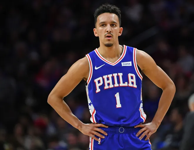 Philadelphia 76ers guard Landry Shamet (1) against the New Orleans Pelicans at Wells Fargo Center.
