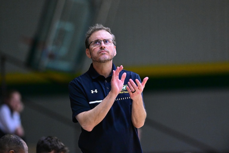 Kevin Curley during a McDaniel College basketball game.