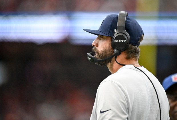 Quarterbacks coach Davis Webb of the Denver Broncos watches a play against the Houston Texans during the third quarter of the Broncos' 18-15 win at NRG Stadium in Houston, Texas on Sunday, Nov. 2, 2025. (Photo by AAron Ontiveroz/The Denver Post)
