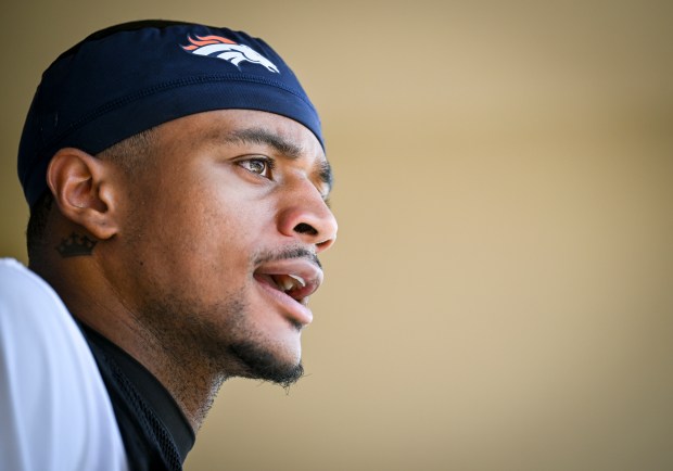 Pat Surtain II (2) of the Denver Broncos speaks to media members during minicamp at the Broncos Park in Centennial, Colorado on Tuesday, June 16, 2026. (Photo by AAron Ontiveroz/The Denver Post)